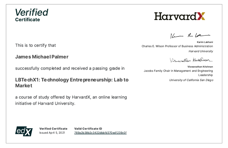 Harvard certificate